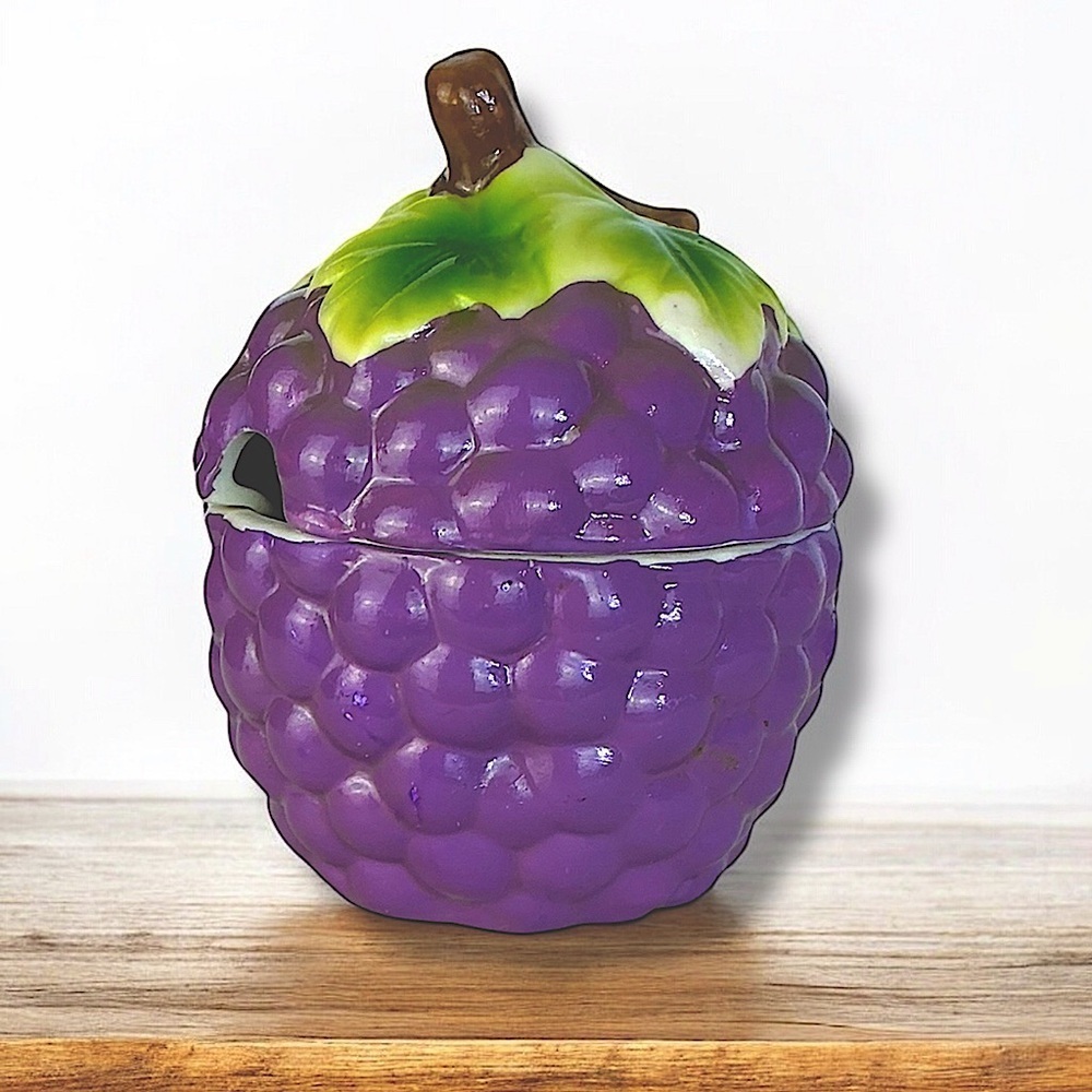 Vintage Grape Jar Jelly Jam Trinket Bowl Ceramic Retro Granny Core Collectible